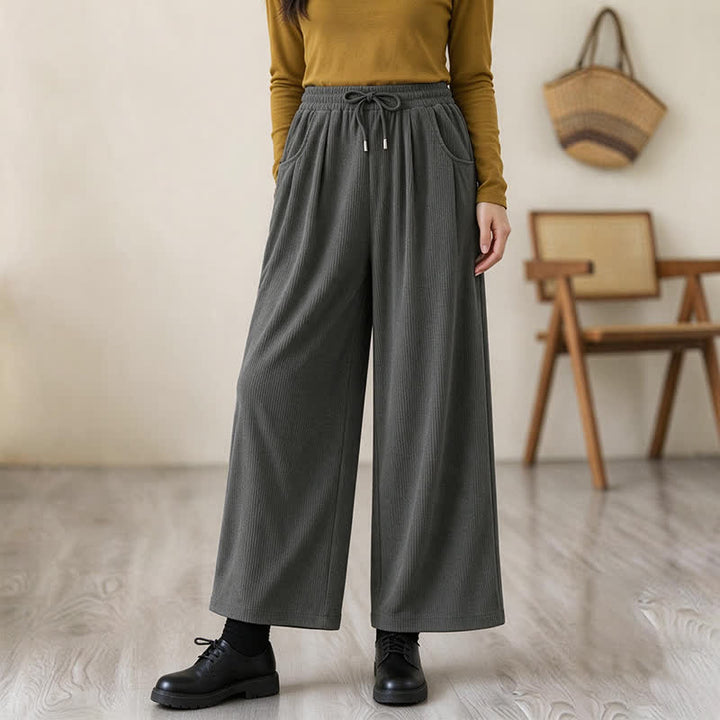 Buddha Stones Pantalones largos de pana lisos, de corte recto, con cordón ajustable, estilo casual de otoño/invierno, para mujer, con bolsillos. - image 15