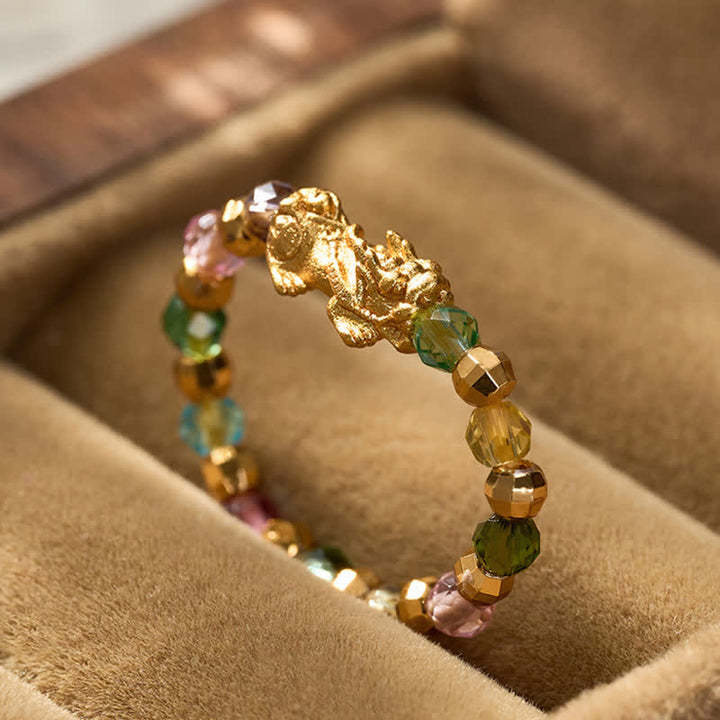 Buddha Stones Anillo mini elástico de cobre facetado multicolor Pi Xiu para la riqueza y la energía. - image 3