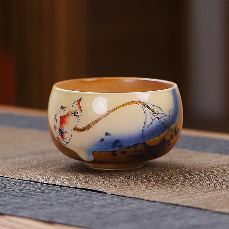 Buddha Stones Taza de té de cerámica vintage con diseño de paisaje de loto. - Loto - image 0