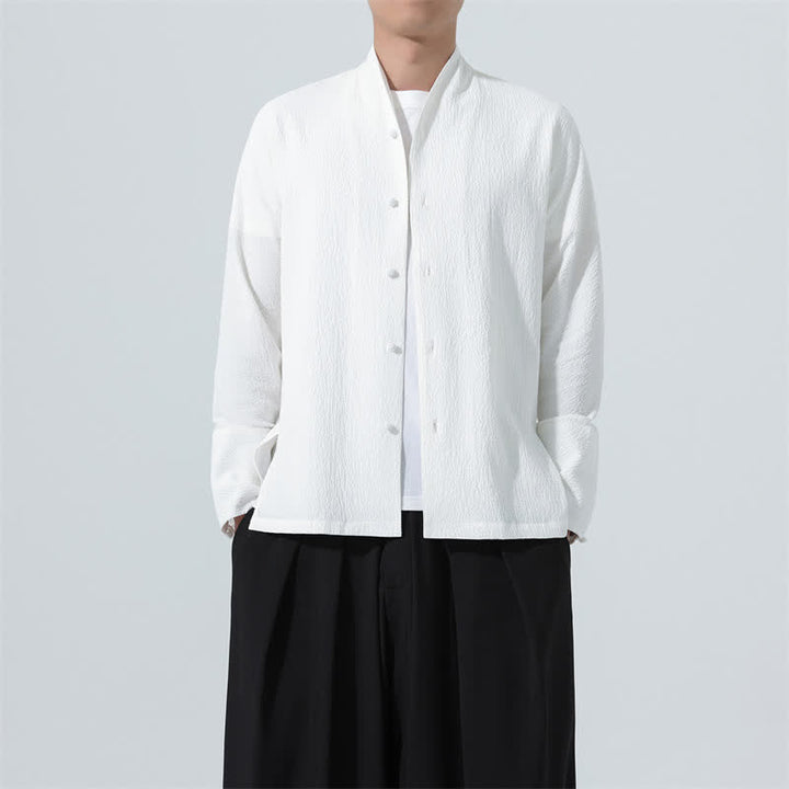 Buddha Stones Camisa de manga larga para hombre, estilo Tang clásico de otoño, con botones y abertura lateral. - Blanco - US/UK/AU48，EU58(5XL) - image 9