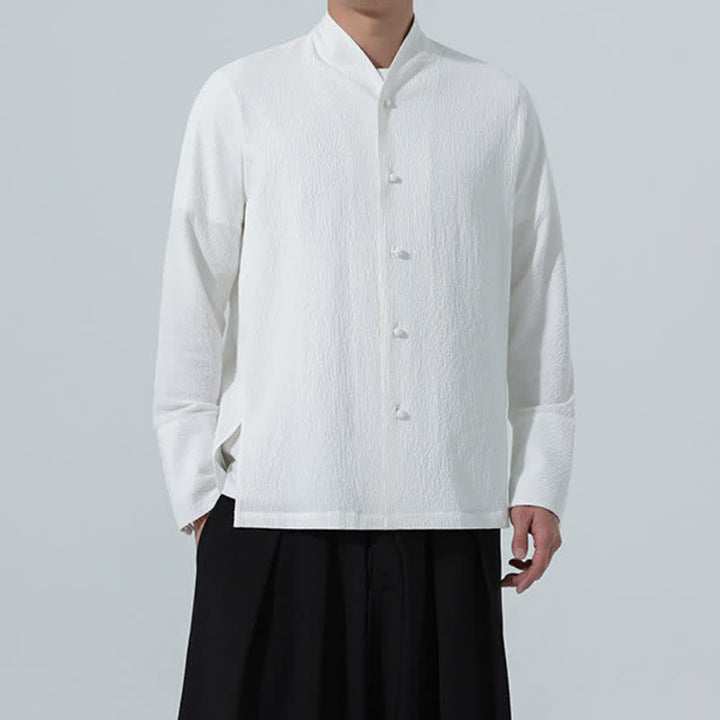 Buddha Stones Camisa de manga larga para hombre, estilo Tang clásico de otoño, con botones y abertura lateral. - image 10