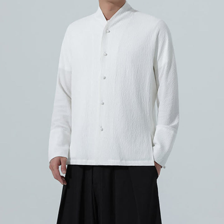 Buddha Stones Camisa de manga larga para hombre, estilo Tang clásico de otoño, con botones y abertura lateral. - image 11