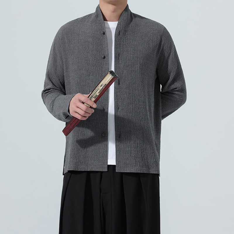 Buddha Stones Camisa de manga larga para hombre, estilo Tang clásico de otoño, con botones y abertura lateral. - image 8