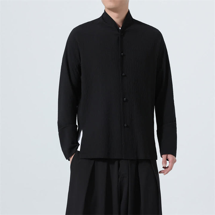 Buddha Stones Camisa de manga larga para hombre, estilo Tang clásico de otoño, con botones y abertura lateral. - image 27
