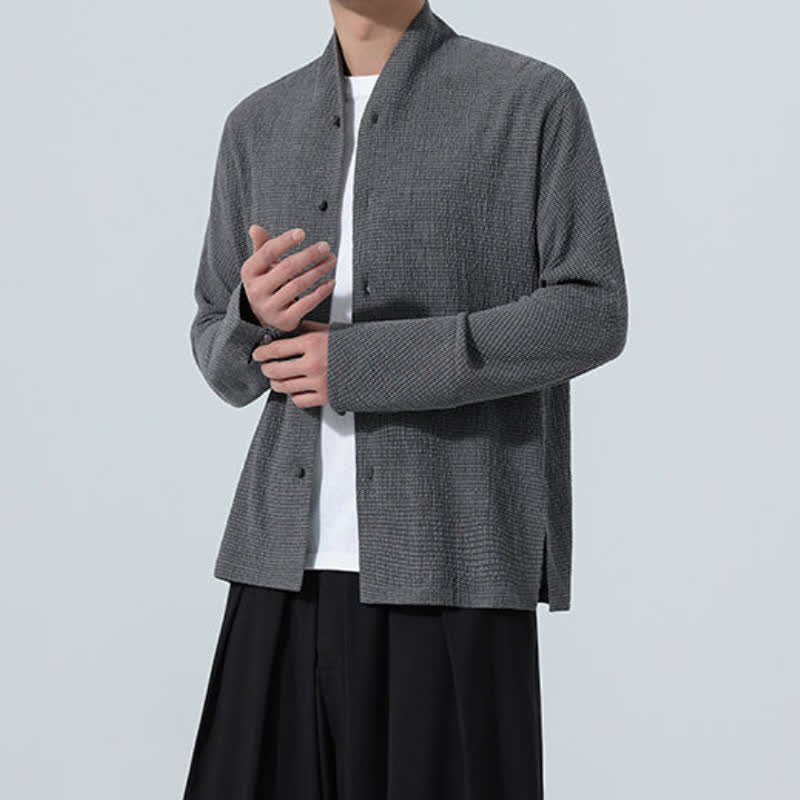 Buddha Stones Camisa de manga larga para hombre, estilo Tang clásico de otoño, con botones y abertura lateral. - image 1