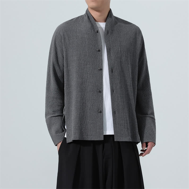 Buddha Stones Camisa de manga larga para hombre, estilo Tang clásico de otoño, con botones y abertura lateral. - image 7