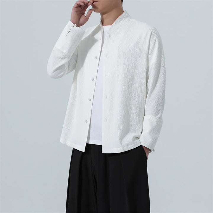 Buddha Stones Camisa de manga larga para hombre, estilo Tang clásico de otoño, con botones y abertura lateral. - image 17