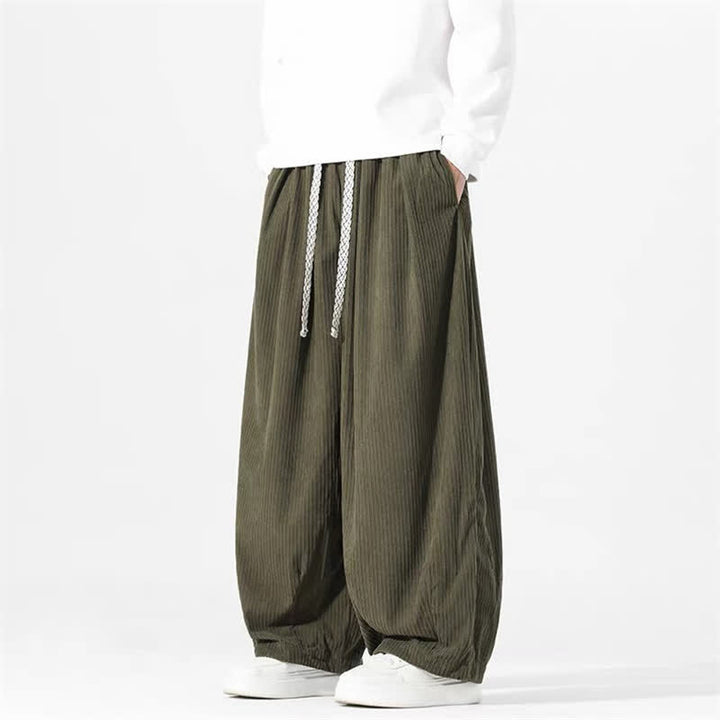 Buddha Stones Pantalones básicos de pana para hombre, de corte recto, con cordón ajustable, ideales para primavera y otoño. - Verde oliva oscuro - US/UK/AU46, EU56 (5XL) - image 0