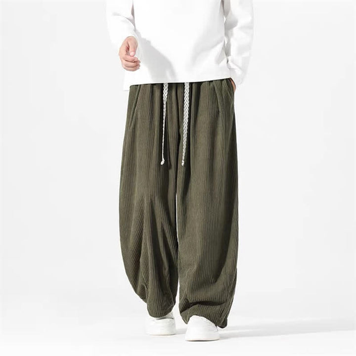 Buddha Stones Pantalones básicos de pana para hombre, de corte recto, con cordón ajustable, ideales para primavera y otoño. - image 1