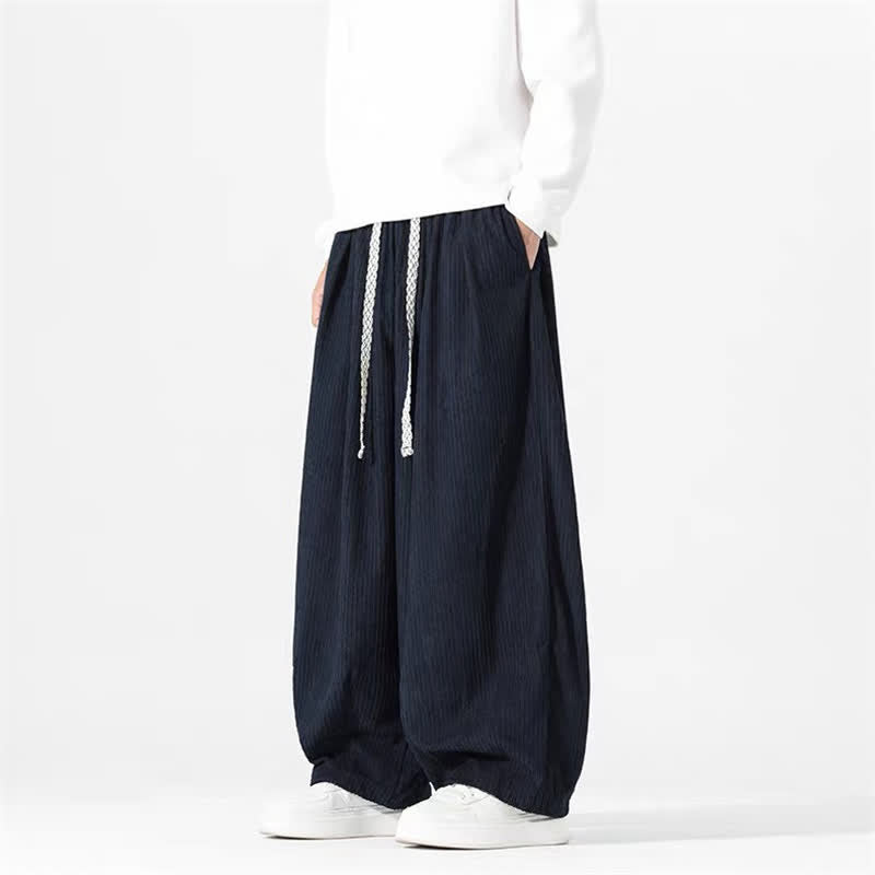 Buddha Stones Pantalones básicos de pana para hombre, de corte recto, con cordón ajustable, ideales para primavera y otoño. - image 4