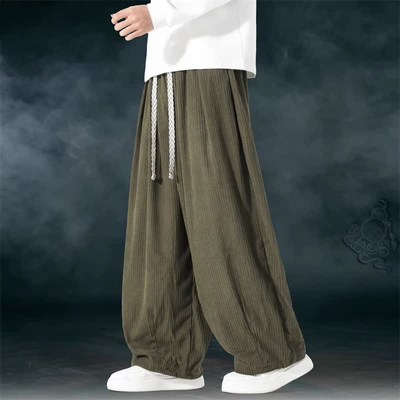 Buddha Stones Pantalones básicos de pana para hombre, de corte recto, con cordón ajustable, ideales para primavera y otoño. - image 2