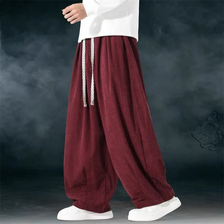 Buddha Stones Pantalones básicos de pana para hombre, de corte recto, con cordón ajustable, ideales para primavera y otoño. - image 8
