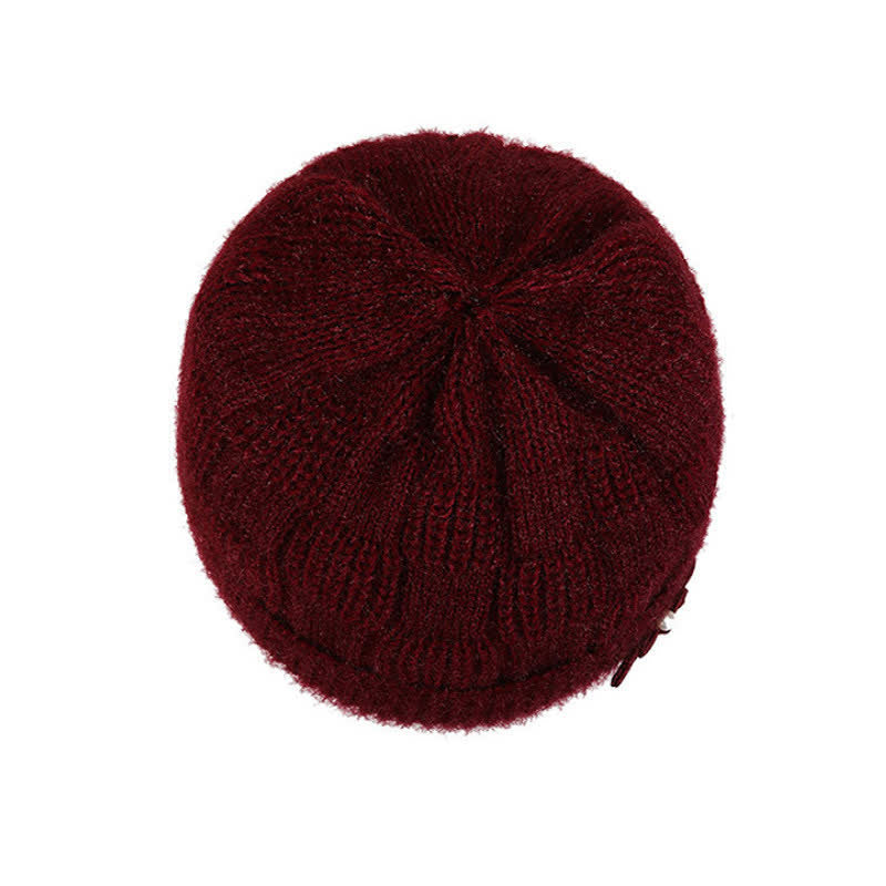 Buddha Stones Gorro grueso de mujer de punto acanalado con forro polar y estampado floral para otoño/invierno. - image 3