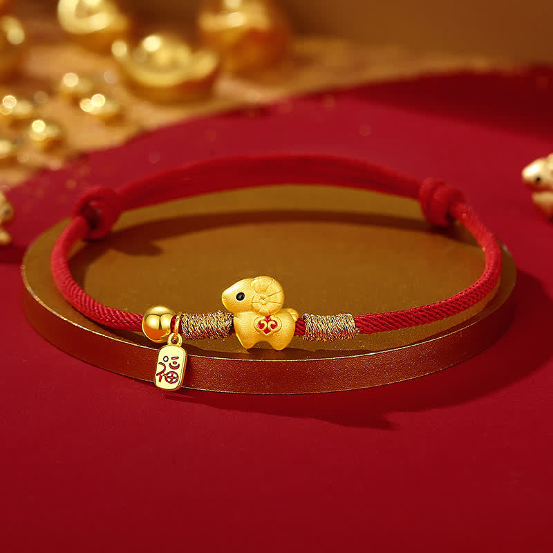 Buddha Stones Pulsera con dije de personaje Fu de plata de ley 925 con diseño de oveja y carnero trenzado de hilo rojo, del Año de la Cabra. - Oveja de la Suerte (Circunferencia de la muñeca: 15-17 cm) - Plata (Pureza ♥ Intuición) - image 0
