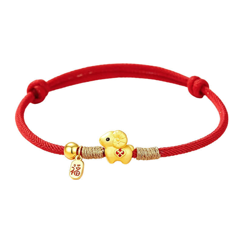 Buddha Stones Pulsera con dije de personaje Fu de plata de ley 925 con diseño de oveja y carnero trenzado de hilo rojo, del Año de la Cabra. - image 1