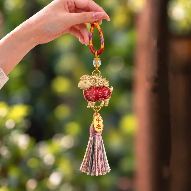 Buddha Stones Llaveros trenzados con borla de brocado del zodíaco chino del Año de la Cabra - Cabra - image 0