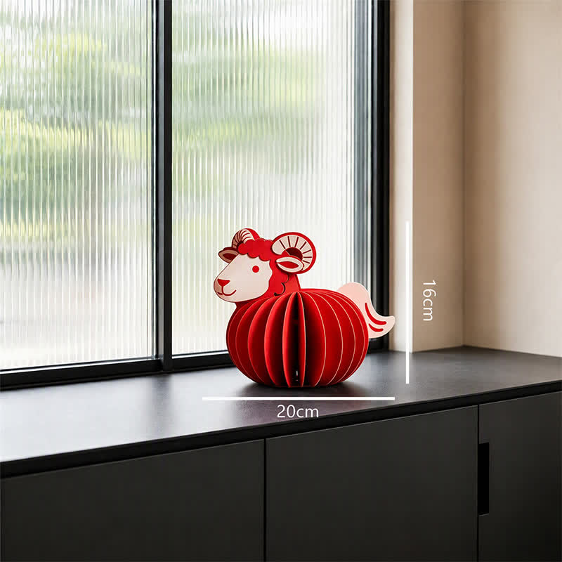 Buddha Stones Año de la Cabra, fieltro rojo, horóscopo chino, oveja de la prosperidad, decoración de mesa con animales adorables - Año de la Cabra - Pequeño, aprox. 16*20 cm - image 1
