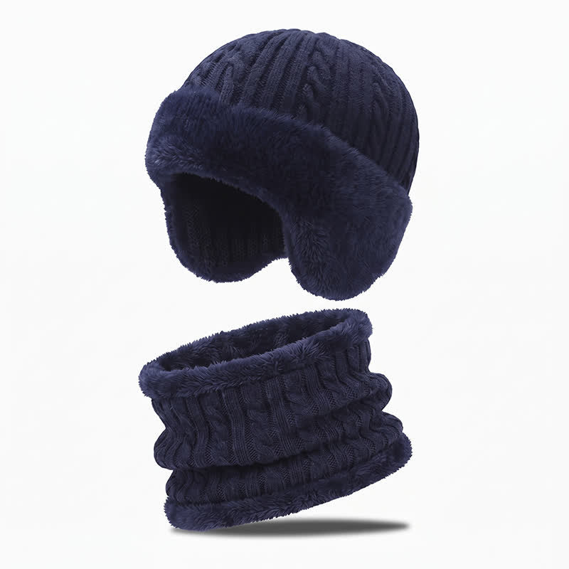 Buddha Stones Pasamontañas de invierno para hombre, de punto acanalado con ribete de felpa. - Azul medianoche - image 0