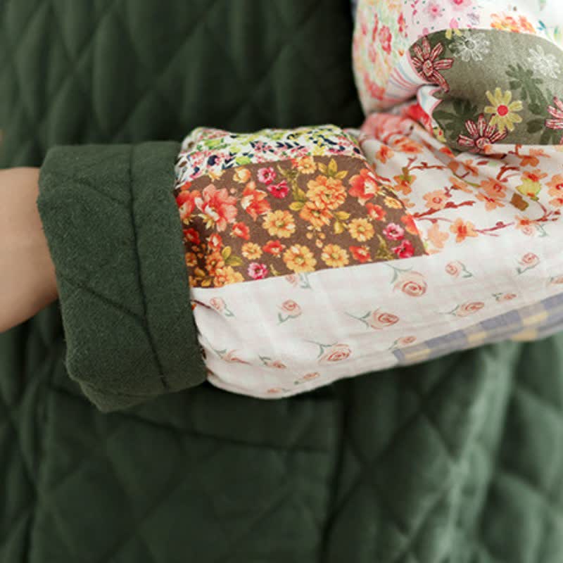 Buddha Stones Chaqueta reversible de mujer con botones, diseño floral patchwork, estilo vintage, para otoño/invierno, con bolsillos. - image 11