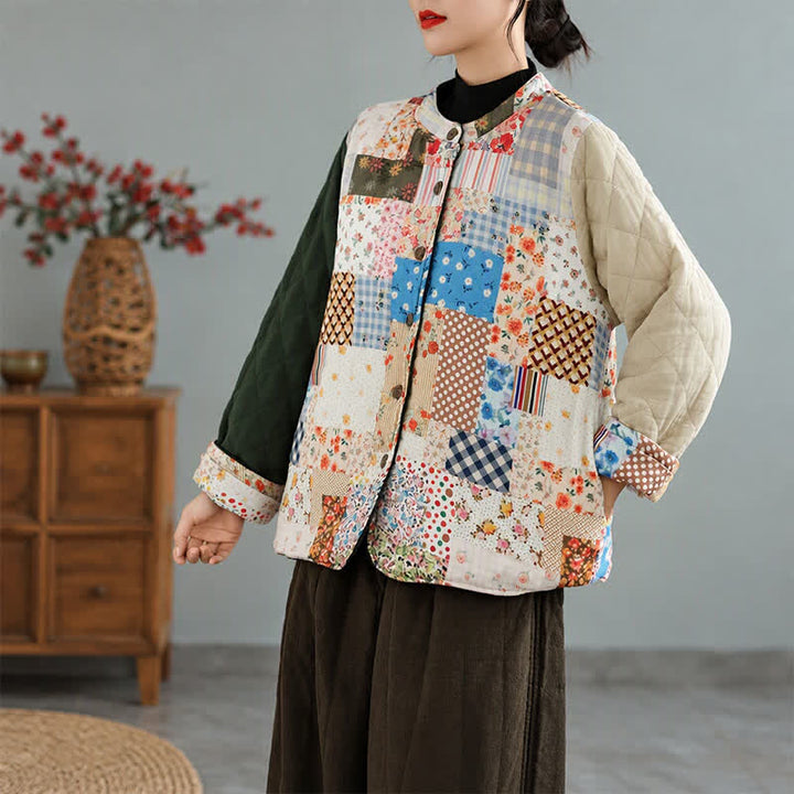 Buddha Stones Chaqueta reversible de mujer con botones, diseño floral patchwork, estilo vintage, para otoño/invierno, con bolsillos. - image 2