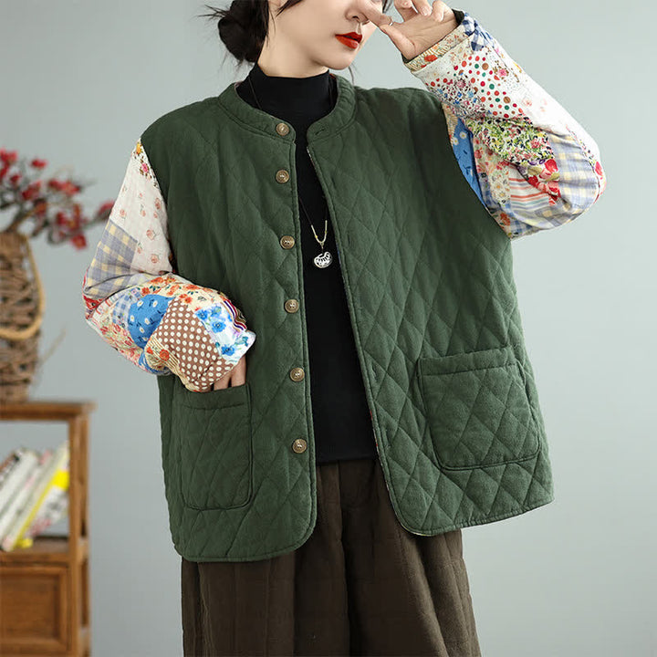 Buddha Stones Chaqueta reversible de mujer con botones, diseño floral patchwork, estilo vintage, para otoño/invierno, con bolsillos. - image 1