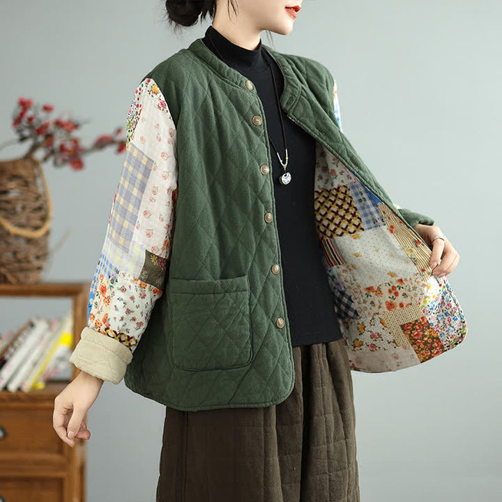 Buddha Stones Chaqueta reversible de mujer con botones, diseño floral patchwork, estilo vintage, para otoño/invierno, con bolsillos. - image 3