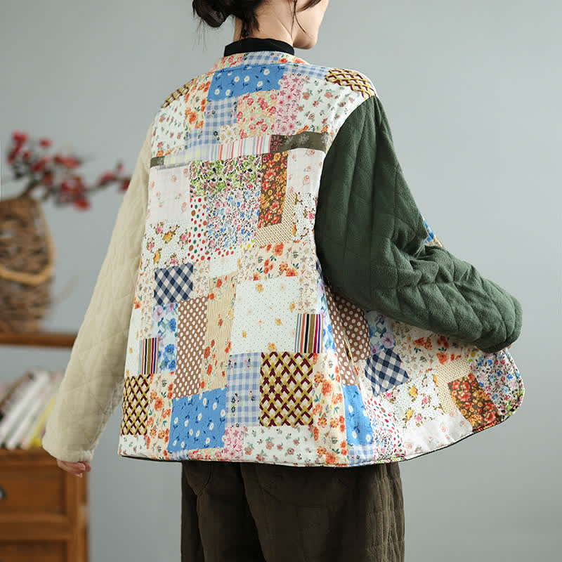 Buddha Stones Chaqueta reversible de mujer con botones, diseño floral patchwork, estilo vintage, para otoño/invierno, con bolsillos. - image 4