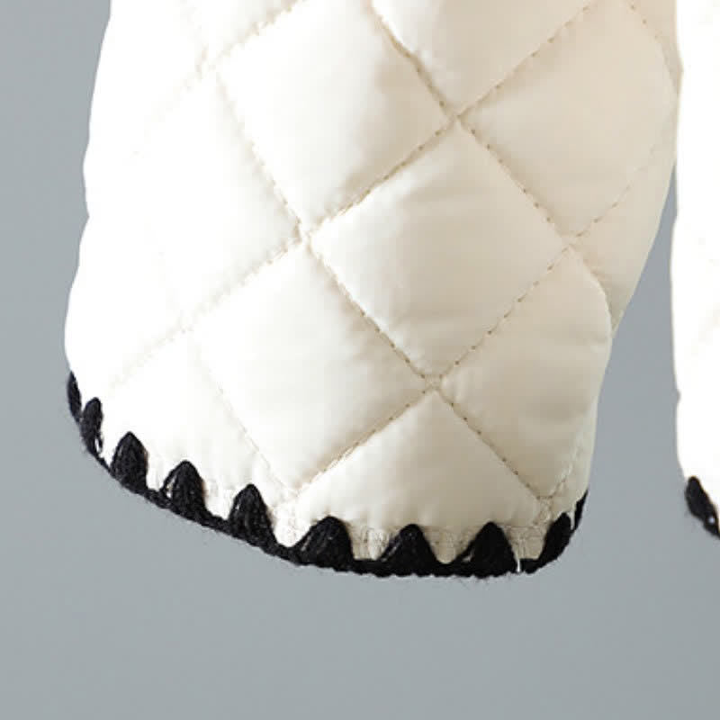 Buddha Stones Chaqueta de mujer de estilo vintage informal de invierno con botones, diseño geométrico de rombos y bolsillos. - image 9