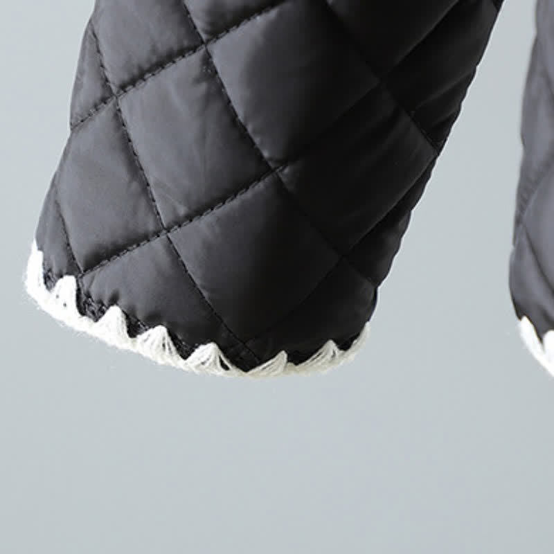 Buddha Stones Chaqueta de mujer de estilo vintage informal de invierno con botones, diseño geométrico de rombos y bolsillos. - image 16