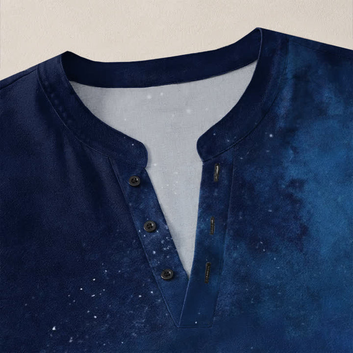 Buddha Stones Camisas de manga larga para hombre de algodón con cuello en V y estampado de semillas de diente de león. - image 4