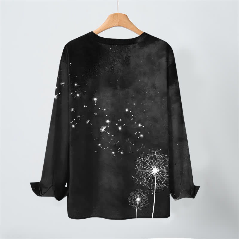 Buddha Stones Camisas de manga larga para hombre de algodón con cuello en V y estampado de semillas de diente de león. - image 17