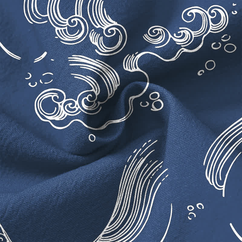 Buddha Stones Camisas de manga larga para hombre con cuello en V y botones, estampado de nubes de algodón. - image 6