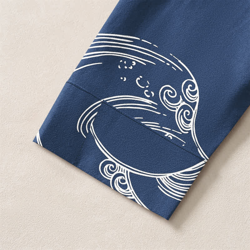Buddha Stones Camisas de manga larga para hombre con cuello en V y botones, estampado de nubes de algodón. - image 5