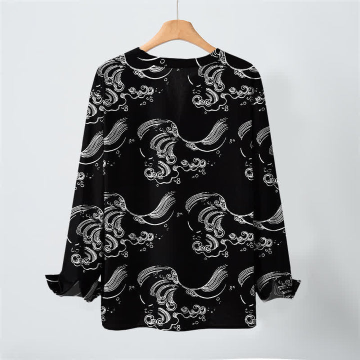 Buddha Stones Camisas de manga larga para hombre con cuello en V y botones, estampado de nubes de algodón. - image 10