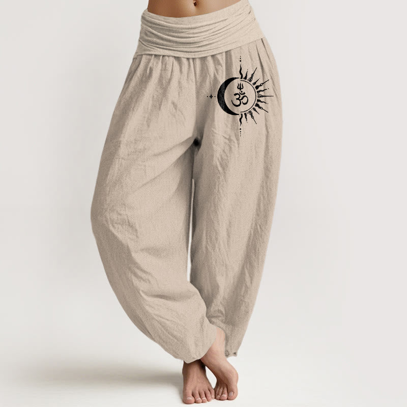 Buddha Stones Pantalones harem de algodón puro con estampado de círculos estilo boho y Om para mujer con cintura elástica. - Broncearse - US16，UK/AU20，EU48 (3XL) - image 11