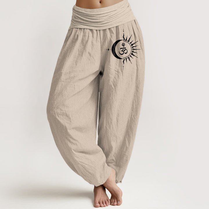 Buddha Stones Pantalones harem de algodón puro con estampado de círculos estilo boho y Om para mujer con cintura elástica. - Broncearse - US16，UK/AU20，EU48 (3XL) - image 11