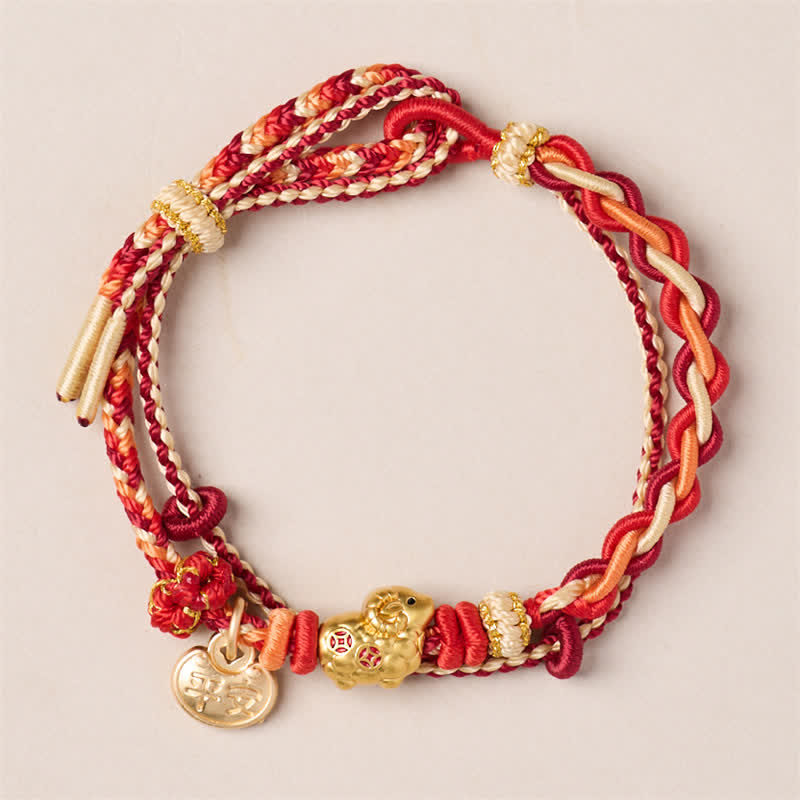 Buddha Stones Pulsera con dije de paz y felicidad, monedas de cobre del Año de la Cabra, carnero y oveja, con hilo rojo trenzado. - Paz y felicidad - image 0