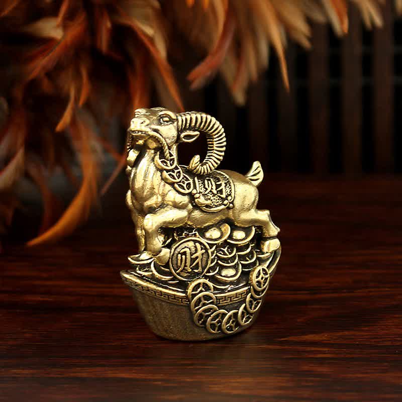 Buddha Stones Cabra de cobre con base de moneda, buena fortuna, linda decoración de animales - image 1