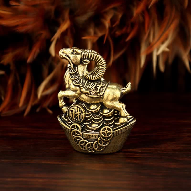 Buddha Stones Cabra de cobre con base de moneda, buena fortuna, linda decoración de animales - Cobre (Riqueza ♥ Suerte) - image 0