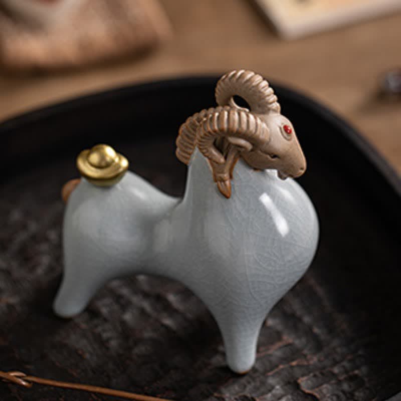 Buddha Stones Cabra de cerámica con esmalte craquelado, símbolo de prosperidad. Decoración con animales adorables. - image 10