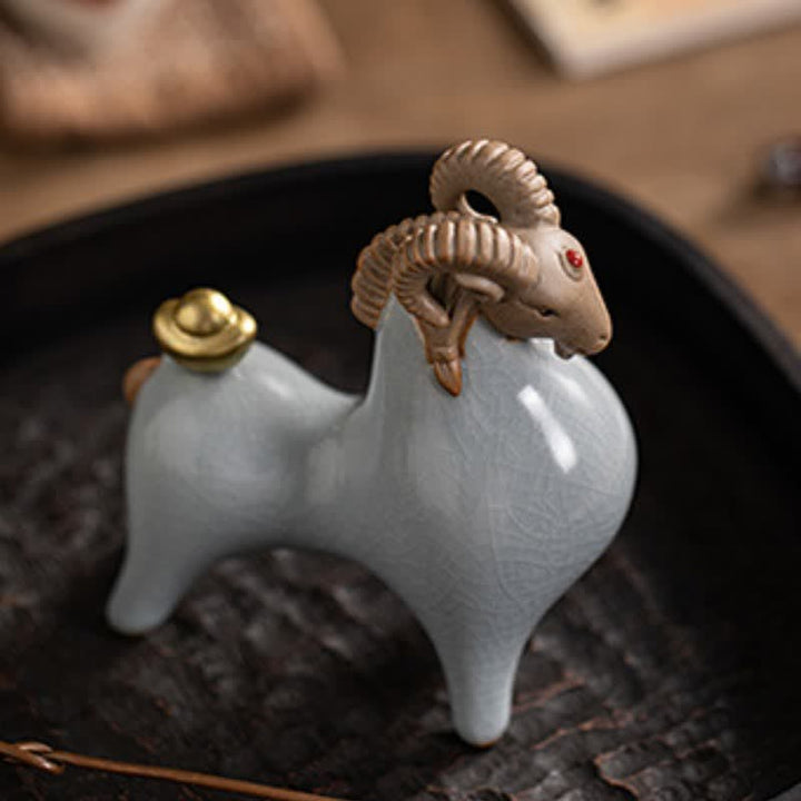 Buddha Stones Cabra de cerámica con esmalte craquelado, símbolo de prosperidad. Decoración con animales adorables. - image 10