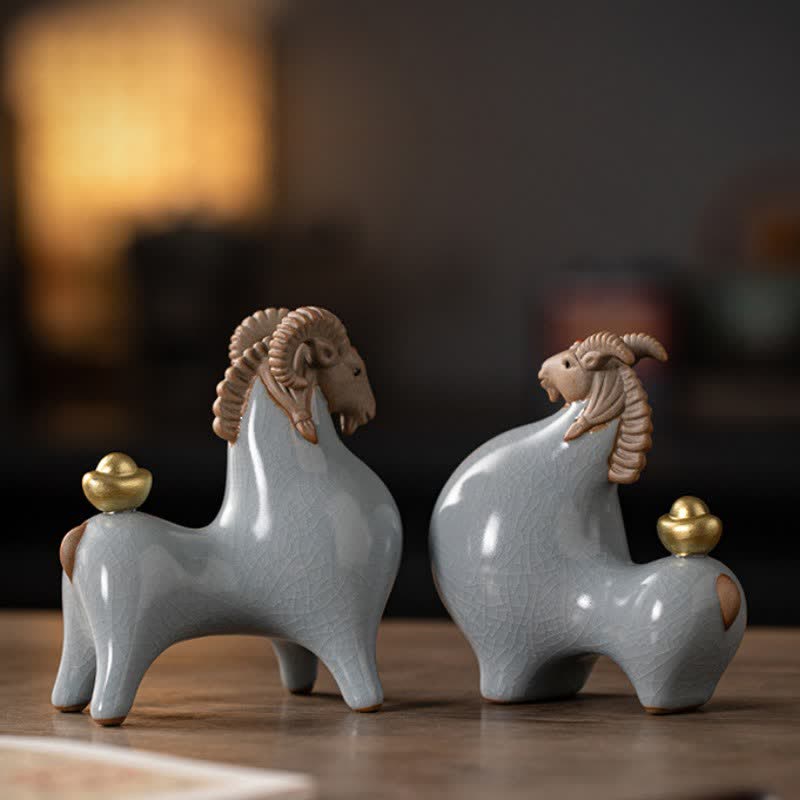 Buddha Stones Cabra de cerámica con esmalte craquelado, símbolo de prosperidad. Decoración con animales adorables. - image 20