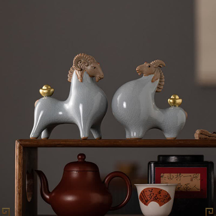 Buddha Stones Cabra de cerámica con esmalte craquelado, símbolo de prosperidad. Decoración con animales adorables. - image 16