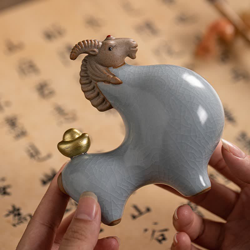 Buddha Stones Cabra de cerámica con esmalte craquelado, símbolo de prosperidad. Decoración con animales adorables. - image 8