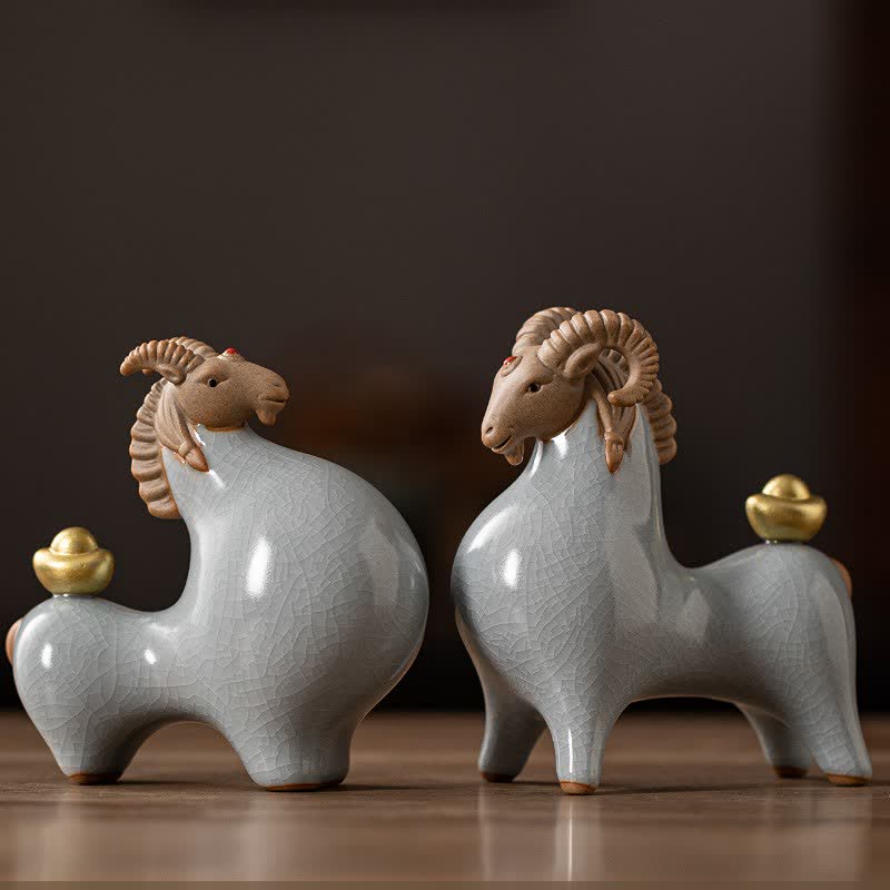 Buddha Stones Cabra de cerámica con esmalte craquelado, símbolo de prosperidad. Decoración con animales adorables. - image 19
