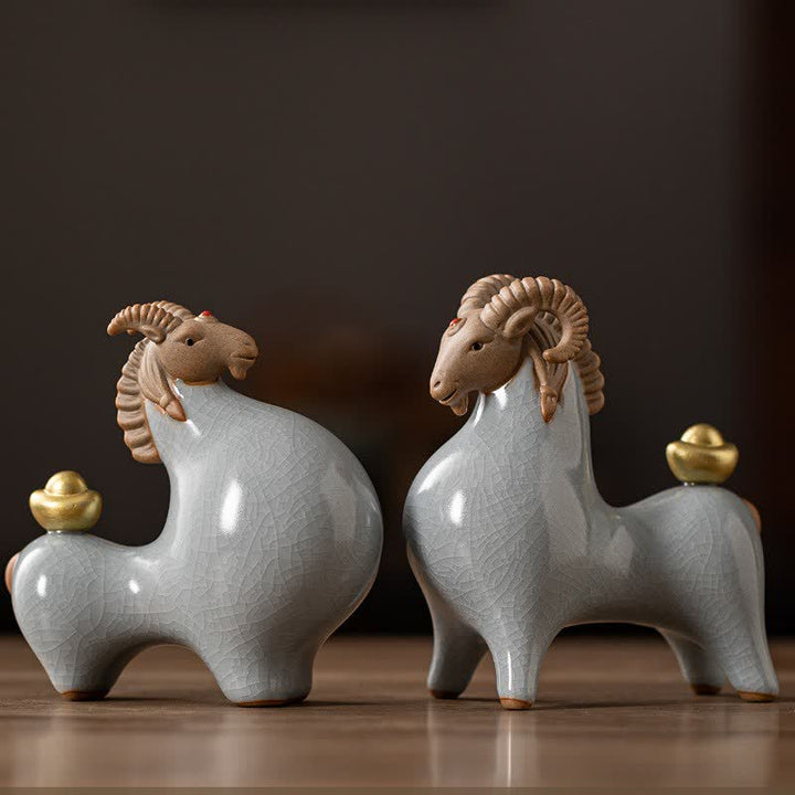 Buddha Stones Cabra de cerámica con esmalte craquelado, símbolo de prosperidad. Decoración con animales adorables. - image 19
