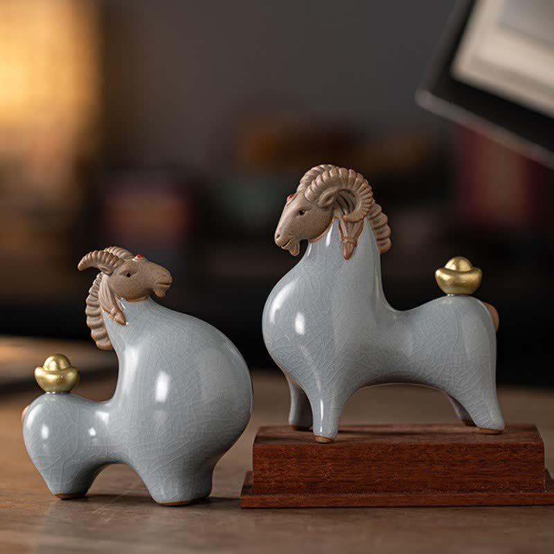 Buddha Stones Cabra de cerámica con esmalte craquelado, símbolo de prosperidad. Decoración con animales adorables. - image 17