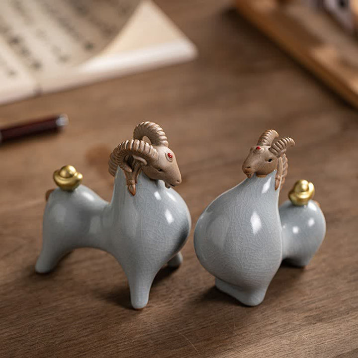 Buddha Stones Cabra de cerámica con esmalte craquelado, símbolo de prosperidad. Decoración con animales adorables. - image 18