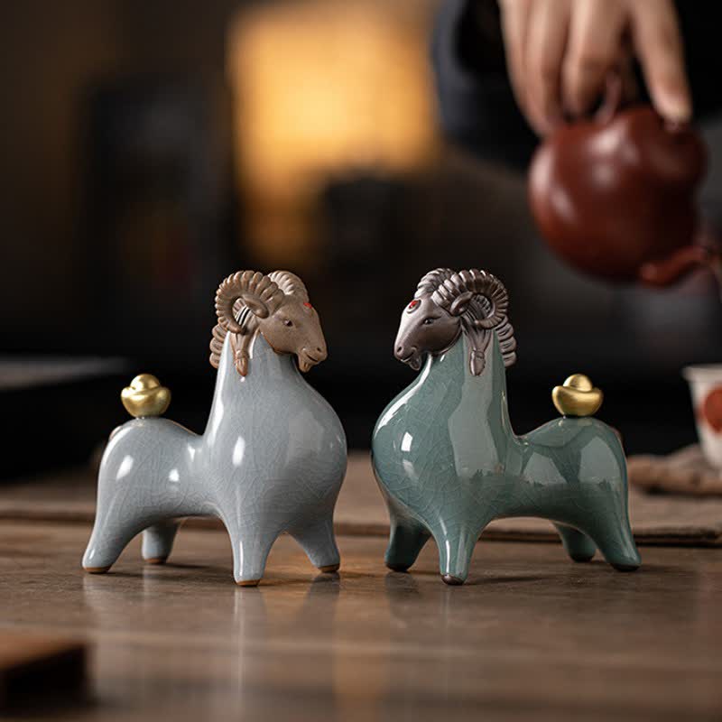 Buddha Stones Cabra de cerámica con esmalte craquelado, símbolo de prosperidad. Decoración con animales adorables. - image 22