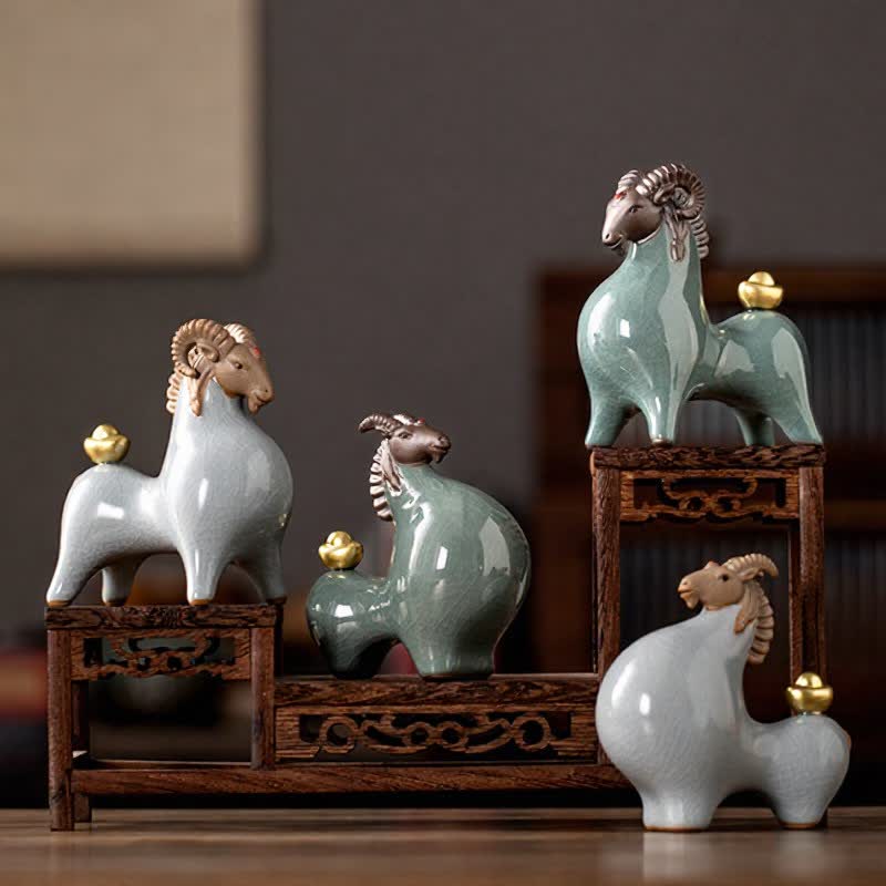 Buddha Stones Cabra de cerámica con esmalte craquelado, símbolo de prosperidad. Decoración con animales adorables. - image 23